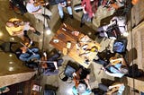 Overhead view of an Irish music session