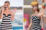 Margot Robbie Channels Vintage Barbie: Rocking a Timeless Black and White Striped Mini Dress