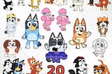 Blue Dog and Bingo Friends Svg, 20 Designs Easy to use, Cartoon Characters, Layered Svg by colors, Transparent Png, Cut files for Cricut.