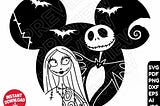 The Nightmare Before Christmas SVG Jack Sally Halloween png clipart dxf ears , cut file outline silhouette