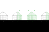 A drawing of eight semi-detached houses. Four are green with a tick above them, indicating that they have ‘opted in’.