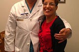 July 2013: Dr. Park and me at my four-month evaluation after SDR.