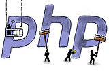 Small people cleaning up the PHP logo