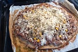 Pulled pork pizza with sweet corn