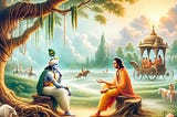 Krishna (left) talking to Arjuna (Right)