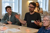 Dan facilitating a group discussion at the Digital Leads Network meetup in London in March 2024.