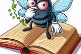 Fly holding nose over smelly book.