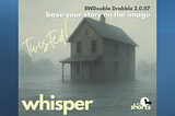 An old clapboard, two-story house with a covered porch seems to float in the floodwaters.