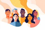 Colourful illustration of a group of diverse people