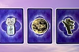 Three oracle pick a card piles: pile 1 — flowers, pile 2 — moon, and pile 3 — mushrooms