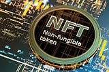 A picture of a round token with the letters NFT meaning Non Fungible Token.