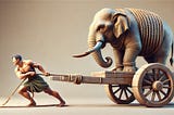 A man pulling an elephant with his bare hands