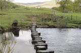 Picture of river with stones forming a path across it.