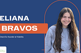 A dark blue graphic with the Viability logo at the bottom left corner. At the left side reads “Eliana Bravos”. Below reads “Chair/Co-founder at Viability”. At the right side of the graphic is a headshot of Eliana Bravos.