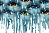 A graphic of eyes, amalgamated in a sea of dripping tears