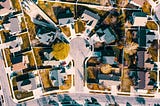 An overhead view of a housing subdivision