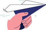 vector illustration of hand throwing paper airplane