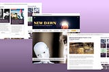Browser mock-up of high fidelity prototypes of section, home and article pages.