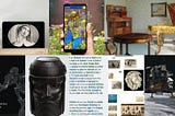 Seven very different looking images representing prototypes using Smithsonian Open Access collections in different ways, including: image on a clock face, butterflies from the Smithsonian Museum of Natural History, an augmented reality room furnished with objects from La Belle Epoque, woolly mammoth skeleton, a 3D rendering of a King’s head from the Kingdom of Benin, text and associated images set up like a virtual gallery, Apollo 11 mission lander in a “virtual moon museum”