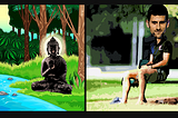 Buddha and Djokovic sat under the tree.