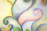 Colourful swirls and depths in pencil crayons.