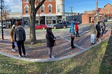 A line of people waiting to be tested for COVID. ‎⁨Chelsea Square (Winnisimmet Park)⁩, ⁨Chelsea⁩, Mass., 19 November 2020.