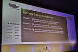 Rich showing money story templates at PMF Zurich