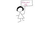 Image of female holding a sign: “Follow me.”