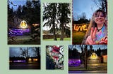 Peace and Love light up the neighborhood. This is where I live in Eugene, Oregon at the edge of the woods. (Photos by the author)