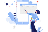 Illustration of an artist in front of a browser and mobile device