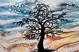 Mesmerizing Tree Silhouette On A Stunning Acrylic Pouring Background ~ Fluid Art Embellishment