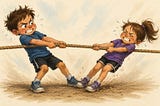 boy and girl playing a tight tug of war
