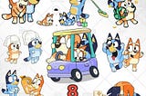 Blue Dog and Bingo Funny Time Svg, 8 Designs Easy to use, Cartoon Characters, Layered Svg by colors, Transparent Png, Cut files for Cricut.