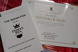 Indian Pen anthology along with publication certificate.