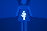 A graphic image of a woman’s body over a blue background