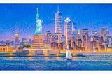 New York Skyline Oil on Canvas by Roustam Nour