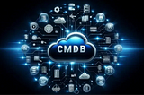 A blue cloud surrounded by icons related to IT. Inside the cloud it says CMDB