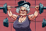 Old lady weightlifting in gym