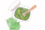 An illustration of shiso pesto