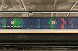 Colourful design of the platform at Fabre metro station in Montreal, Canada