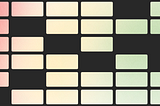 An illustration that mimics the final result of using the method described in this article — the stylized spreadsheet, where are different cells filled with gradient masked above them all together. The gradient is from Red left to Green right side.