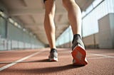 a man’s legs, preparing for a run, wearing running shoes