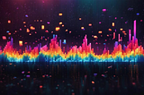 A pixelated audio wave form imagined by me, created with AI