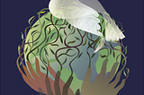 Vector graphic by the author pictures a dove resting on a globe of the Earth. The Earth is being held by three hands of different colors. Instead of wrists, the hands have roots, and growing out of the fingertips are leafy vines that grow to the top of the globe. The background is a dark blue gradient. Image is ©2023 Ann L Jarnes Randall