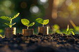 An image of plant sprouts growing out of stacks of coins
