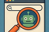IMAGE: A browser window with a magnifying glass reveals a small robot face inside, symbolizing how AI-powered browsers observe users while pretending to assist them