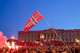 Norwegian supporters gathering in front of the royal palace in Oslo.