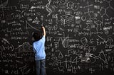 kid writing formulas on black board