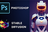 Photoshop and Stable Diffusion integration banner. A female robot on the right side