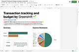 Budget template and transaction tracking built with Google Sheets, by Sander DiAngelis and Greenshift